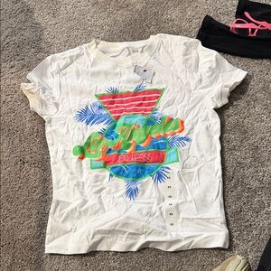 Guess White Graphic Tee with Multicolor Design